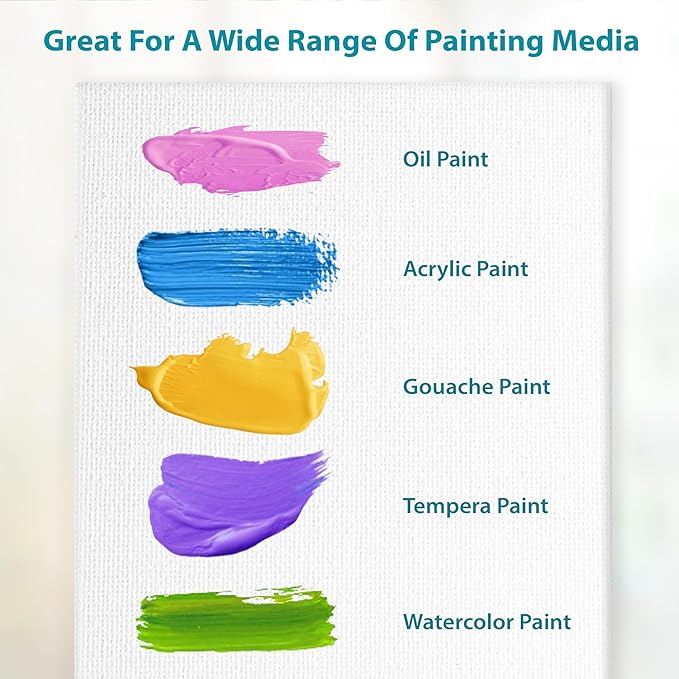 KEFF Canvas Boards for Painting - 9x12 24-Pack Bulk Canvas Panels Value Pack - 100% Cotton Triple Primed Canvases for Painting Supplies, Acrylic, Oil, Watercolor & Tempera