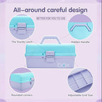 12in Three-Layer Multipurpose Storage Box Organizer Folding Tool Box/Art & Crafts Case/Sewing Supplies Organizer/Medicine Box/Family First Aid Box with 2 Trays (Purple Blue)