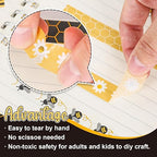 Whaline 12 Rolls Bee Washi Tape Foil Gold Honey Bee Washi Masking Tape 15mm Wide Bumblebee Honeycomb Daisy Print Decorative Adhesive Masking Tape for Scrapbook Gift Wrapping DIY Art Crafts