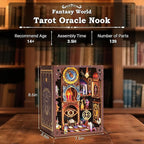 Tarot Book Nook Kit - 3D Wooden Puzzle for Adults, Teens & Beginners, DIY Miniature Bookshelf Insert with LED Light, Mysterious Craft Gift for Family, Friends