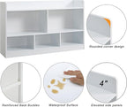 Kids Toy Storage Organizer, 5-Section Bookshelf for Organizing Books Toys, Wooden Storage Cabinet Daycare Furniture for School, Classroom Playroom, Nursery, Kindergarten (White)