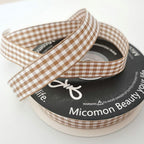 Micomon Khaki and White Woven Edge Plaid Ribbon 100% Polyester Gingham Ribbon 25 Yards Each Roll (5/8"Khaki)