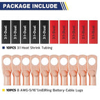 haisstronica 10pcs 8 AWG - 5/16" (M8) Battery Cable Lugs, Heavy Duty Copper Wire Lugs with 10pcs 3:1 Adhesive Heat Shrink Tubing, 8 Gauge Wire Connectors Battery Terminal Connector, Battery Cable Ends
