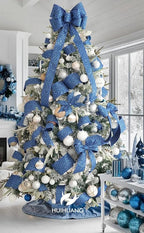 HUIHUANG Navy Blue Wired Christmas Ribbon 4 inch Navy Glitter Wired Ribbon Diamond Mesh Wire Ribbon for X-mas Tree Decorations, Wreaths, Garland, Large Bows Making, Home Decor -10 Yards
