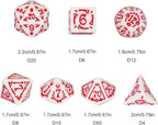 7-Die DND Dice Set Halloween Pattern Polyhedral Dice Set with Leather Bag, Skull Die D&D Die for RPG Table Games (Halloween Pattern-White/Red Number)