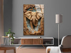 My Photostation.com 18Wx28H'' Elephant Carving Glass Wall Art Tempered Glass Printing Wall Decor Large Wall Art Wall Hangings