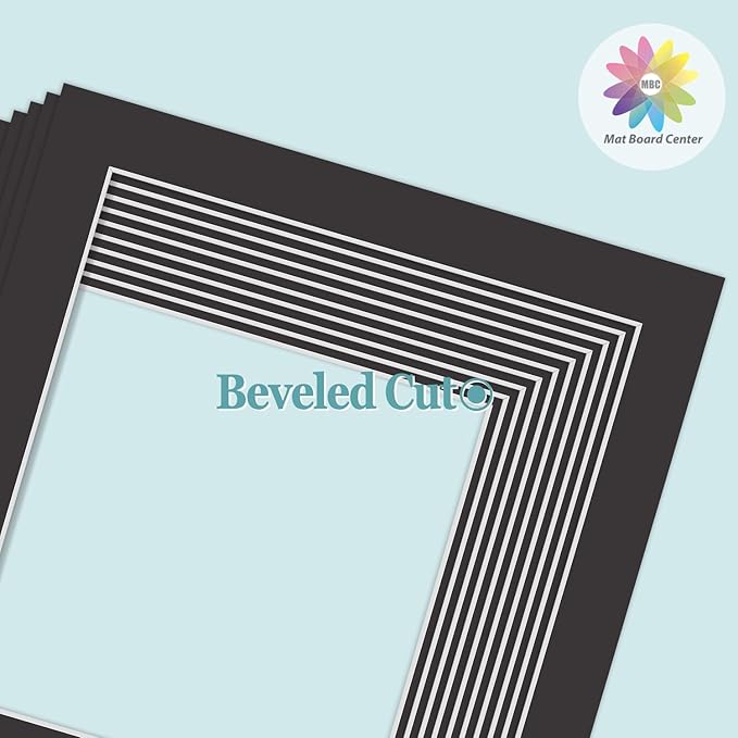 MBC Mat Board Center, 10 Pack 12x12 for 10x10 Black Picture Mats Frame Mattes, Bevel Cut, Acid Free, 4-ply Thickness