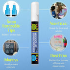 Liquid chalk markers erasable. 6 neon dry & wet erase marker pens for windows, mirrors, whiteboards, chalkboards, glass boards, auto windshields. Reversible thick and thin tip. Washable