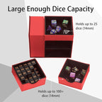 Dice Tray & Dice Tower Storage Box, 3 in 1 Dice Holder Case (Dice Rolling Tray, Rolling Tower, Storage Drawers), Leather Magnetic Closure DND Accessories Gifts for RPG MTG, Red/Black
