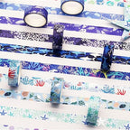 Blue Ocean Washi Tape Set 10 Rolls Bronzing Sea Decorative Masking Tapes for Scrapbooking, Bullet Journal, Planner, DIY Crafts, Gift Wrapping