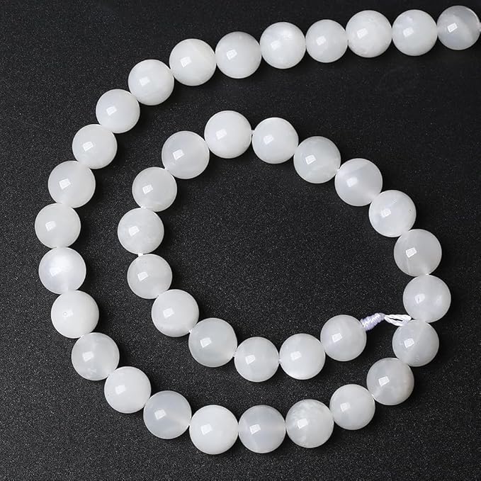 45pcs 8mm Natural White Moonstone Beads AAA Gemstone Round Loose Beads for Jewelry Making DIY Bracelets Necklaces Crystal Energy Healing Stone Beads 15" (8mm, White Moonstone)