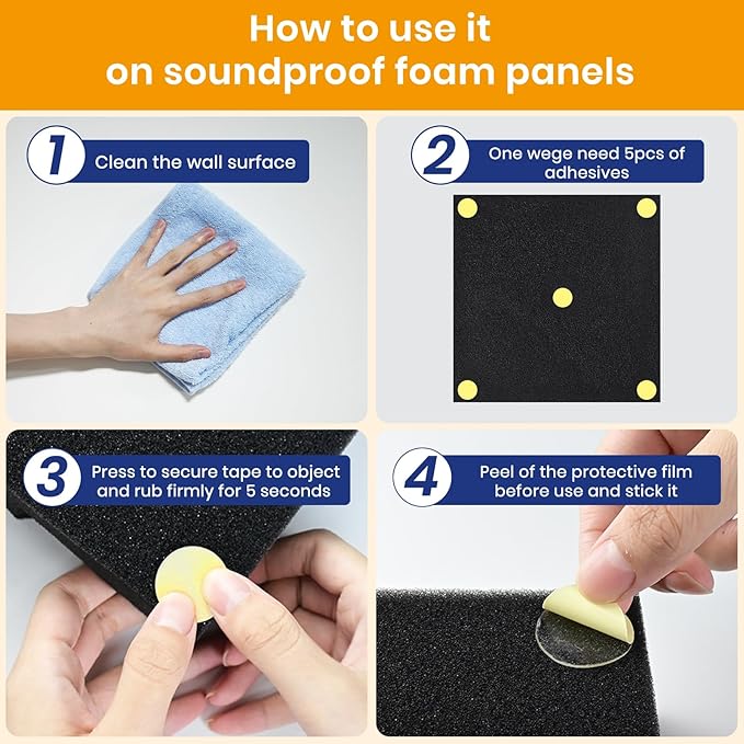 Focusound 300 Pack Double-Sided Sticky Adhesive Dots for Acoustic Foam Panels, Circle Clear Removable Glue Dots for Wall Hanging