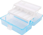 MyGift 13 Inch Transparent Blue Plastic Empty Multipurpose Storage Box with Handle, Latching Lid and 2 Expandable Trays for Tools, First Aid, Sewing Kit, Arts Crafts Supplies