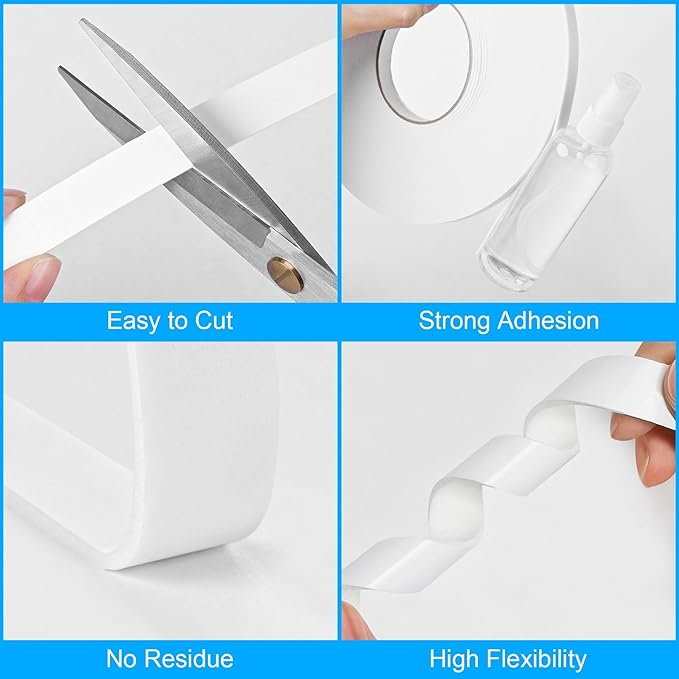 ToLanbbt Double Sided Foam Tape 0.39In x 20FT, Mounting Tape Heavy Duty, Strong Adhesive Weatherproof Seal Strips for DIY Craft Picture Poster, Car & Gap Filling Mountings, Home Office Decor (White)