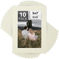 Mat Board Center, Pack of 10, 5x7 for 4x6 Light Gray Color Mats - Bevel Cut, Acid Free, 4-ply Thickness, White Core - for Pictures, Photos, Framing