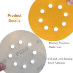5-Inch 8-Hole Hook and Loop Sanding Discs 320-Grit Random Orbit Sandpaper, 50-Pack