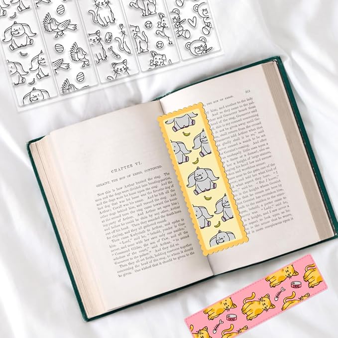 Animal Bookmark Clear Stamps 6.3x4.3 Rectangular PVC Silicone Stamps for Card Making DIY Scrapbooking Photo Album Journal