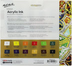 Mont Marte Acrylic Ink Premium 12pc x 20ml (0.7 US fl.oz), Acrylic Inks for Artists, Essential Colors, Ideal for Air Brush, Pouring Art, Scrapbooking, Ink Drawing, Mixed Media