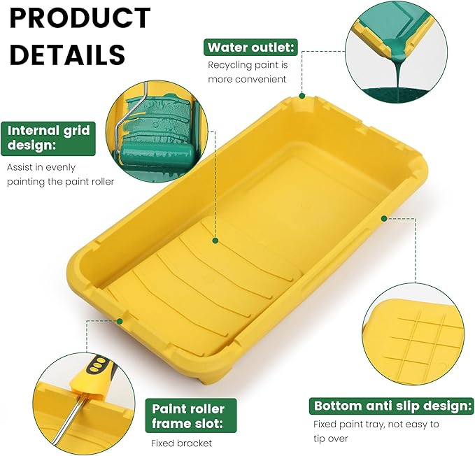 VOOMEY Paint Tray 4 inch, Paint Tray Liner, Paint Roller Tray with Paint Roller Frame 11 Pack, Paint Pan Easy to Clean and Reusable