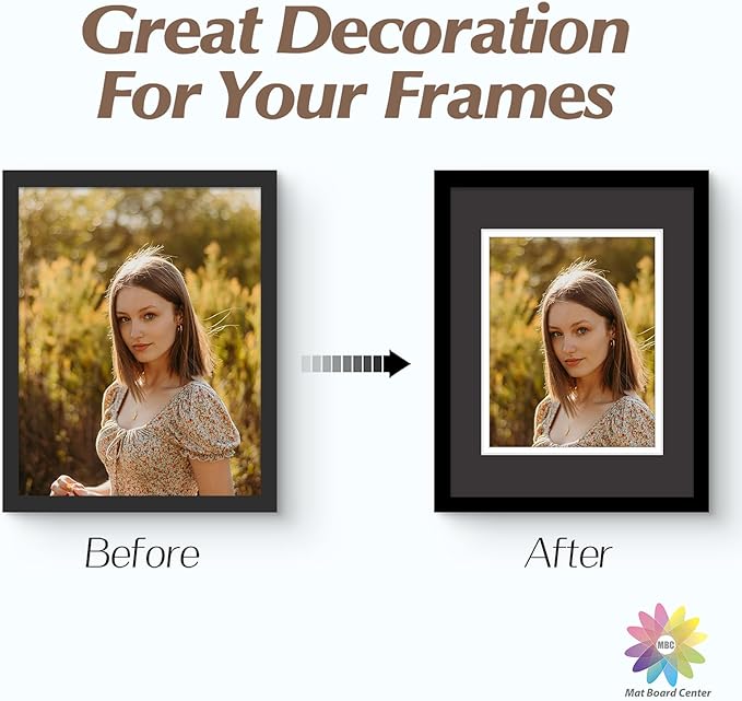 Mat Board Center, Double Mat - Acid Free, 8-ply Thickness, White Core - for Pictures, Photos, Framing (Black Over White, 11x14 for 8x10, Pack of 5)