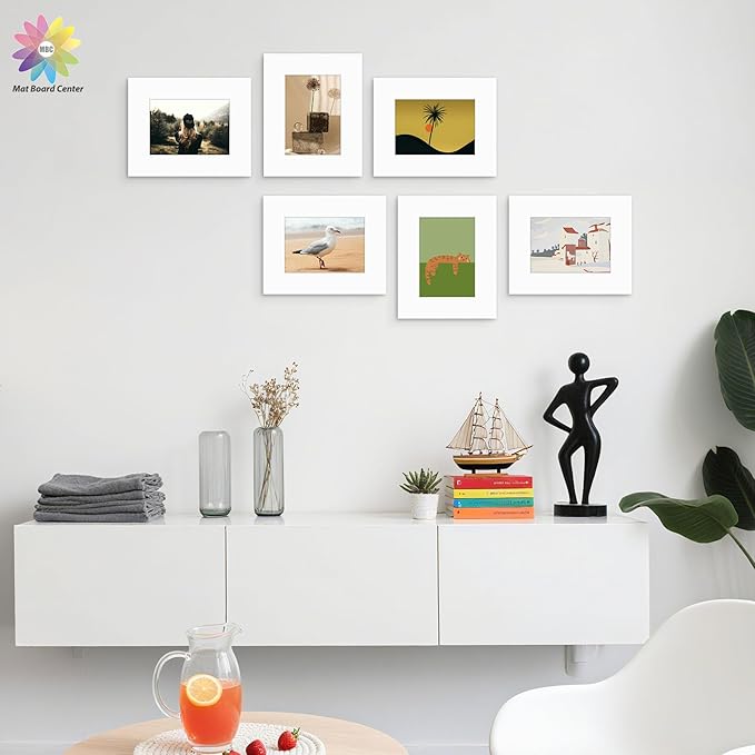 Mat Board Center, Pack of 50, 8x10 for 5x7 White Mats - Acid Free, 4-ply Thickness, White Core - for Pictures, Photos, Framing