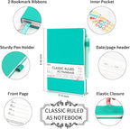 feela 24 Pack Journal Notebook Bulk for Work, Business Notebook Hardcover Lined Writing Journal with Pen Holder for Men Women Note Taking, with 24 Black Pens, 120 GSM, 5.1”x8.3”, A5, Aqua