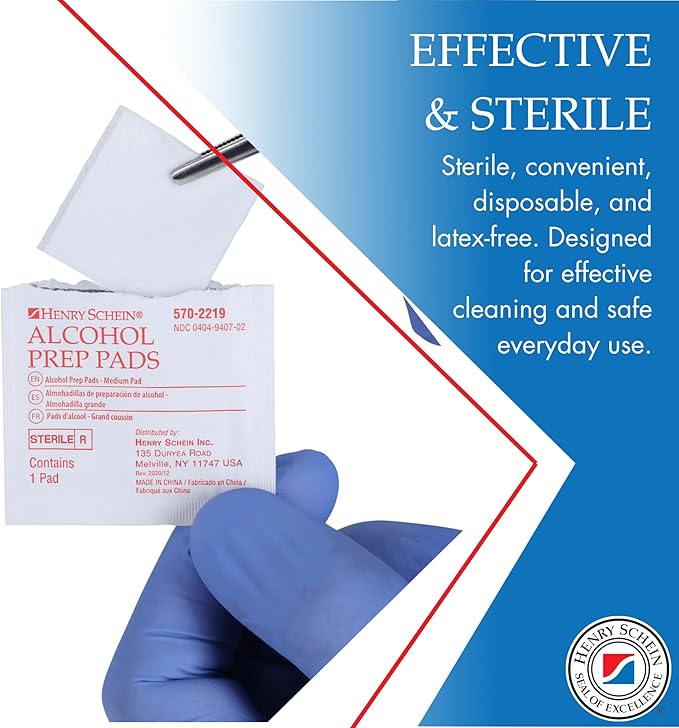 Henry Schein Alcohol Prep Pads, Medium, 2-ply, Sterile, 1 Case of 4000 (20 Boxes of 200)