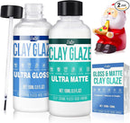 Air Dry Clay Glaze - Upgraded Polymer Clay Glaze, 2 x 100ml Ultra Gloss and Matte Finish Varnish Pottery Glaze, Clay Sealant to Prevent Scratches, Wear, Cracking - Professional Clay Tools, Quick Dry