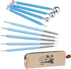 Ecjiuyi 9PCS Sculpting Tools,4PCS Double-Ended Metal Ceramic Clay Ball Stylus Dotting Tools and 5PCS 2 Way Silicone Polymer and Embossing Paper Flower Indentation Tool Set