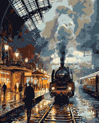 Moohue 14ct Counted Cross Stitch Kits for Adults Train Station Printed Stamped Cross Stitch Patterns Kits Cross Stitch Supplies (Train Station)