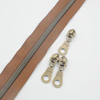 Leekayer #5 Antique Brass Metallic Nylon Coil Zippers by The Yard Bulk 10 Yards (Brown Tape with 25pcs Brass Sliders for DIY Sewing Tailor Craft Bag(Brown)