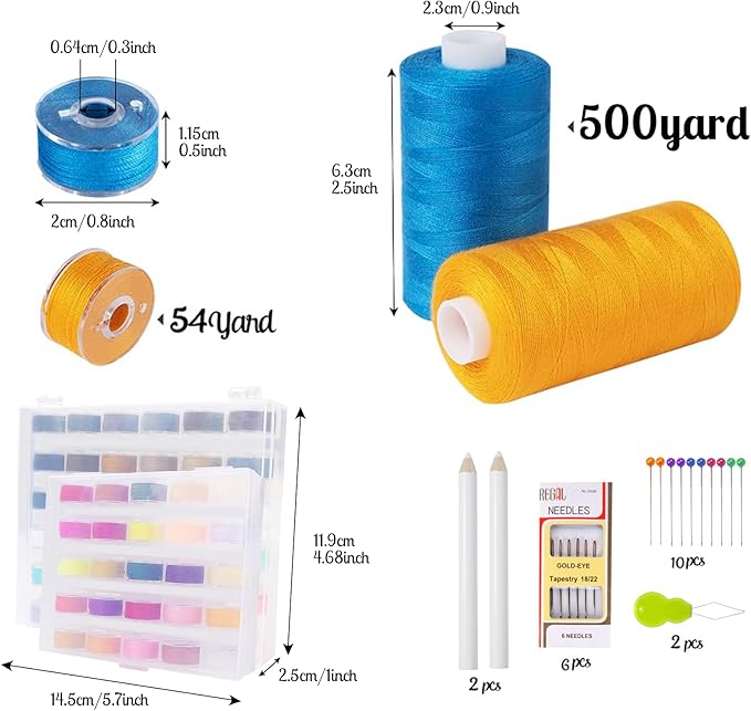 ilauke 80 Colors Sewing Thread, 164 Pcs Sewing Bobbins, 300 Yards Spools of Polyester Thread for Sewings Machine, Prewound Bobbins for Brother Singer Janome Machine with Supplies