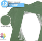 Mat Board Center, Pack of 10, 8x10 for 5x7 Basque Green Color Mats - Bevel Cut, Acid Free, 4-ply Thickness, White Core - for Pictures, Photos, Framing
