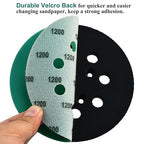 5-Inch 8-Hole Wet Dry Sanding Discs 1200 Grit, Polyester Film Backed Heavy-Duty Hook and Loop Sandpaper for Random Orbital Sander, 50-Pack