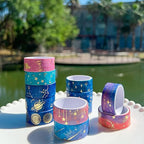 12 Rolls Galaxy Washi Tape Set, Gold Foil Decorative Masking Tape for Scrapbooking, Bullet Journal, Planner, DIY Crafts, Gift Wrapping