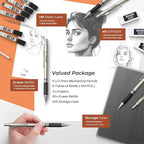 Nicpro 0.7 mm Art Mechanical Pencils Set, 6 PCS Metal Drafting Pencil 0.7mm Tube HB Lead Refills & 18 Cap Eraser for Adults, Children, Artist Writing, Drawing, Sketching, Black