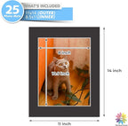 Mat Board Center, Pack of 25, 11x14 for 8.5x11 Black Mats - Acid Free, 4-ply Thickness, White Core - for Pictures, Photos, Framing