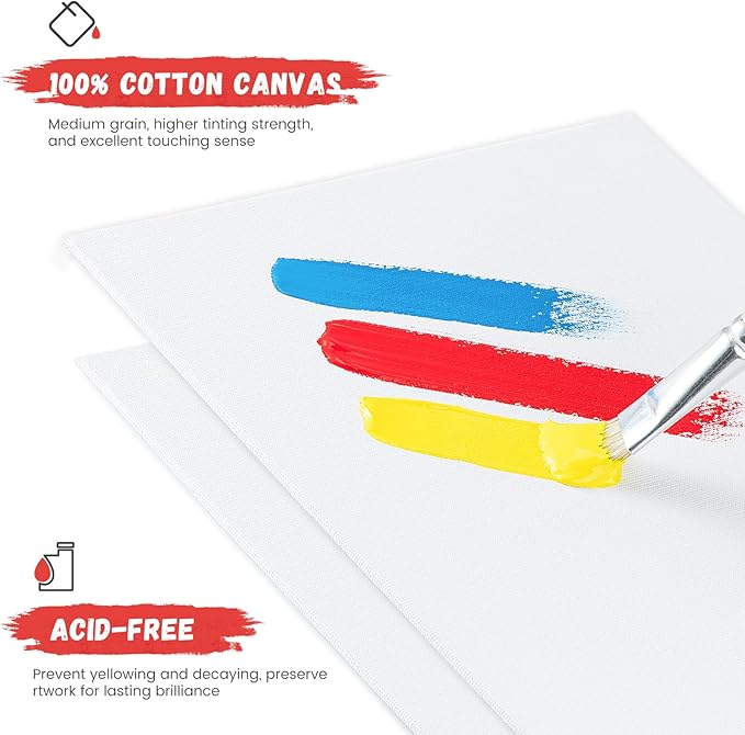 Simetufy 30 Pack 9x12 Inch Canvas Boards for Painting Bulk, Kids Art Novices Blank Canvas Panels, Gesso Primed 100% Cotton for Acrylic Oil Watercolor Tempera Paint
