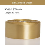 1 1/2 Inch Champaign Gold Solid Satin Ribbon, 50 Yards Craft Fabric Ribbon for Gift Wrapping Floral Bouquets Wedding Party Decoration