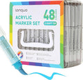 48 Colors Acrylic Paint Markers Pens Set, Soft Brush Tip Markers with Fast Drying & No-Bleed Ink, Acrylic Paint Pens for Rock, Wood, Egg, Ceramic, Fabric Painting, Art Supplies and DIY Crafts
