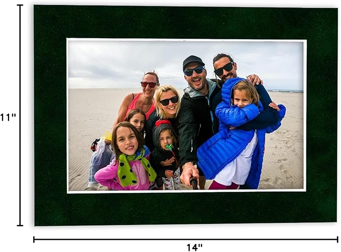 Pack of 25 Acid Free 11x14 Mats Bevel Cut for 8.5x11 Photos - Green Suede Precut Matboards With Backing Boards and Clear Photo Mat Bags For Pictures, Photos, Framing - 4-ply Thickness