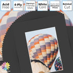 Mat Board Center, Pack of 50, 8x10 for 5x7 Black Picture Mat Sets - Acid Free, 4-ply Thickness, Bevel Pre-Cut White Core - Includes Backing Boards and Clear Bags - for Pictures, Photos, Framing