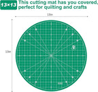 Headley Tools 13"x13" Round Rotating Cutting Mat, Self Healing Mat with 360-Degree Rotation & Anti-Slip Base, Sewing Board Cutting Mat Perfect for Fabric Quilting Leather Hobby Project, Green