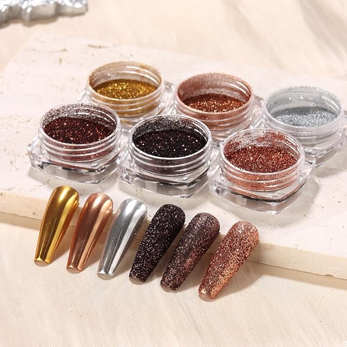 Chrome Nail Powder Metallic Mirror Effect Pigment Dust, Champagne Golden Ultra Fine Holographic Glitter Powder Reflective Pigment for DIY Gel Polish Nail Art, Resin Craft