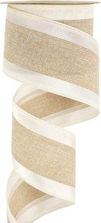 MEEDEE Burlap Wired Ribbon with Satin Edge - White Stripe, 2.5 Inch, 10 Yards for Wreath, Garland, Topper, Bow Making, Fall, Christmas, Wedding Decorations