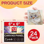 ESRICH 6x6 Canvas for Painting, 24 Pack Canvas Boards Cotton Painting Canvas Primed Acid Free Small Blank Canvases Panels for Oil Paint, Watercolor, Acrylic Paint, Gouache, Tempera.
