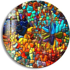 My Photostation.com 31.5''(80cm) Diameter Red Mosaic Round Glass Wall Art Tempered Glass Printing Wall Decor Large Wall Art Wall Hangings