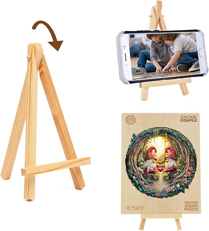 KAAYEE Wooden Puzzles for Adults, 3D Visual Effect Gnome Couple Wooden Jigsaw Puzzle Unique Shape Wood Puzzle Adult, 3D Effect Flat Puzzle Birthday Family Games (M-11.4 * 11.3in-200pcs)