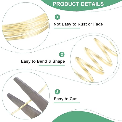 1 mm/18 Gauge Copper Wire for Jewelry Making, 5.2FT Copper Beading Craft Wire for Jewelry/Weaving/DIY Crafting/Planting, Color-Retaining [1.6M, Light Golden]
