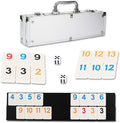 NOLIE 106 Tiles Rummy Cube Game Set with Aluminum Case and 4 Anti-Skid Durable Trays for 2-4 Players